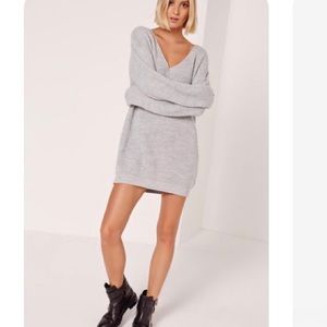 Missguided Cable Knit Gray Mini Sweater Dress